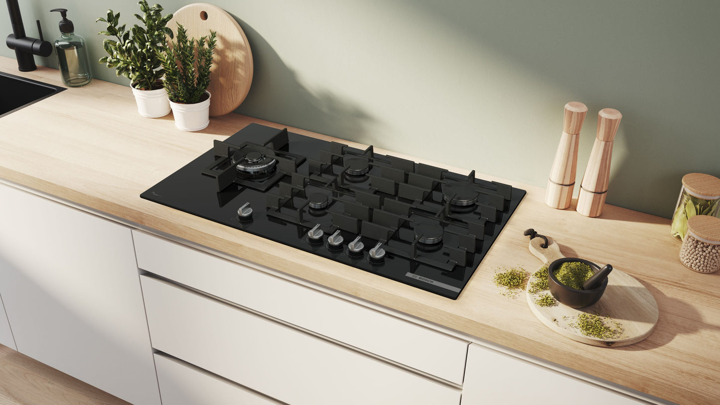 Bosch Series 6 PPM9A6I40 92cm Gas Hob - Black Glass