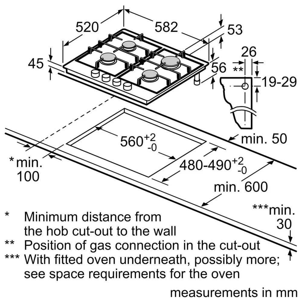 Bosch Series 4 PGP6B5K90 60cm Gas Hob - Stainless steel