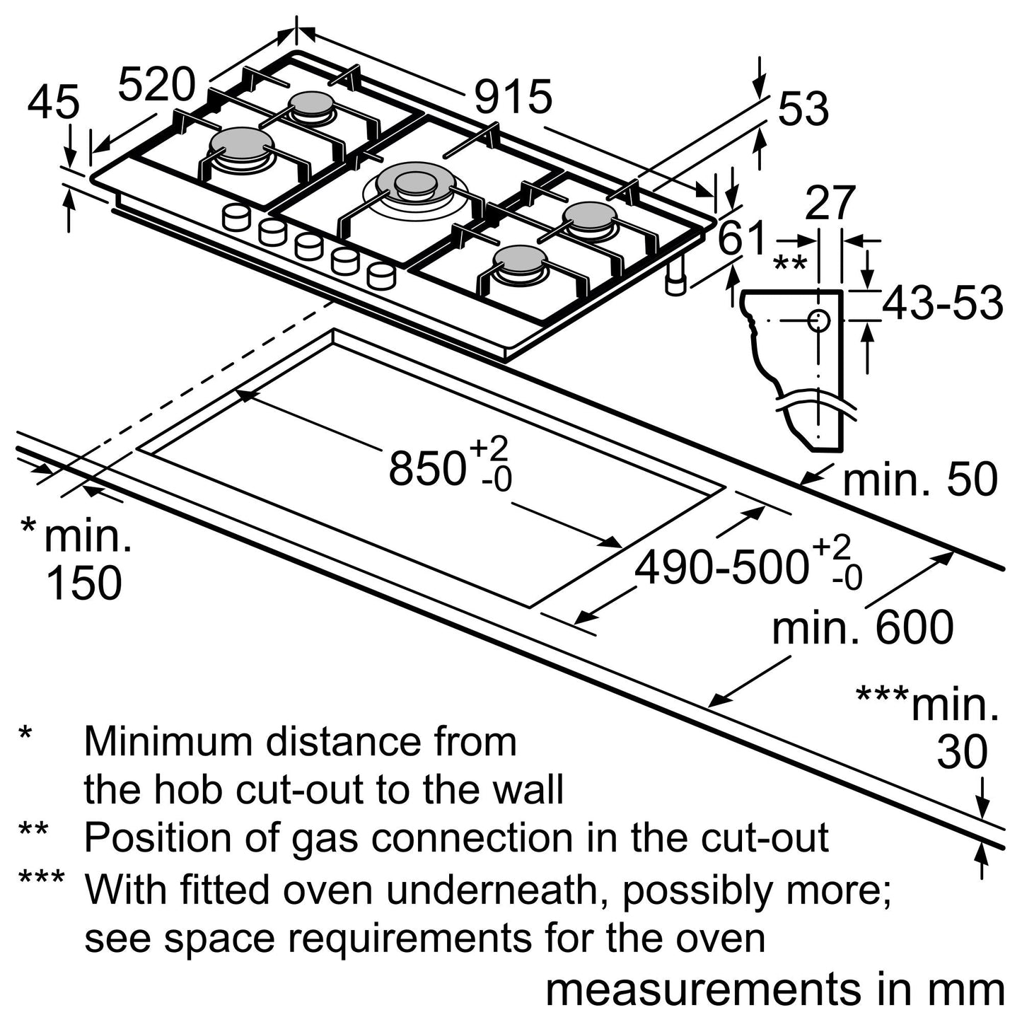 Bosch Series 6 PCR9A5I90 92cm Gas Hob - Stainless Steel