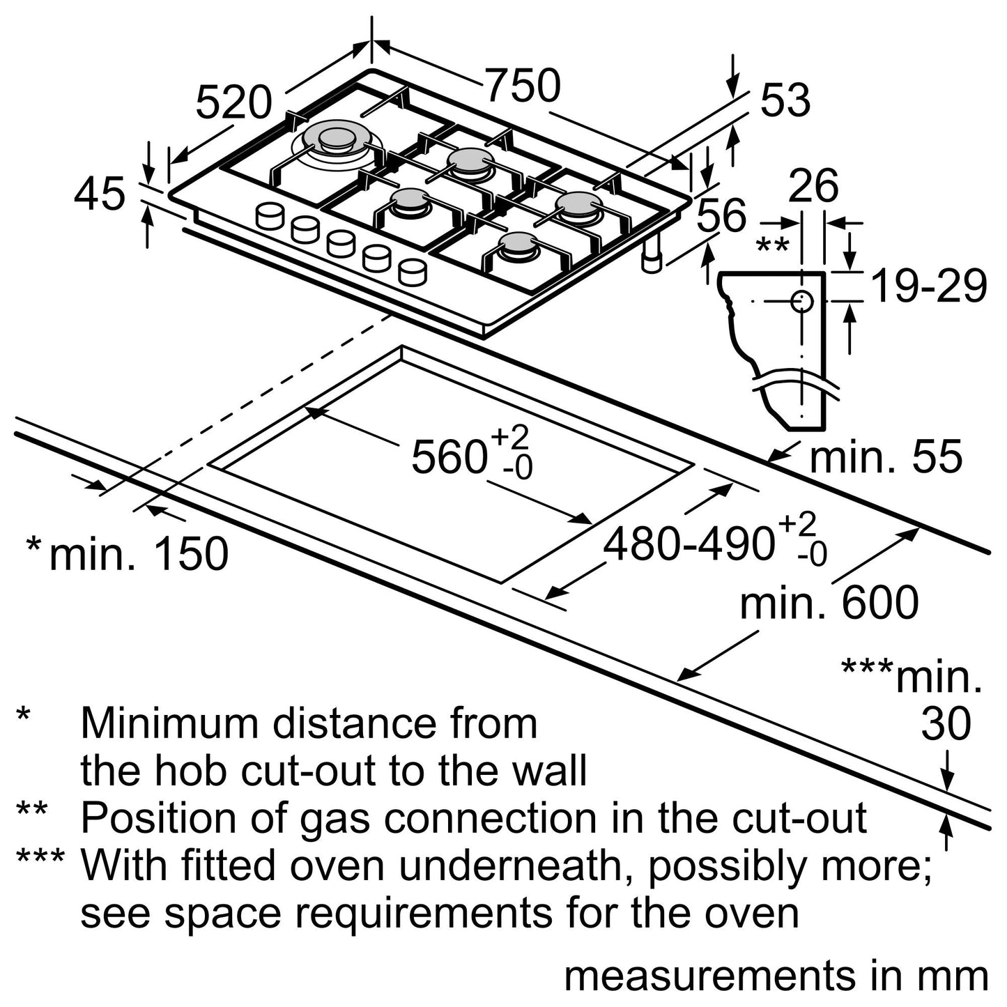 Bosch Series 6 PCS7A5I90 75cm Gas Hob - Stainless Steel